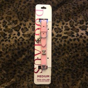 NWT Doghaus Medium Dog Collar baby pink leather with silver metal bones around